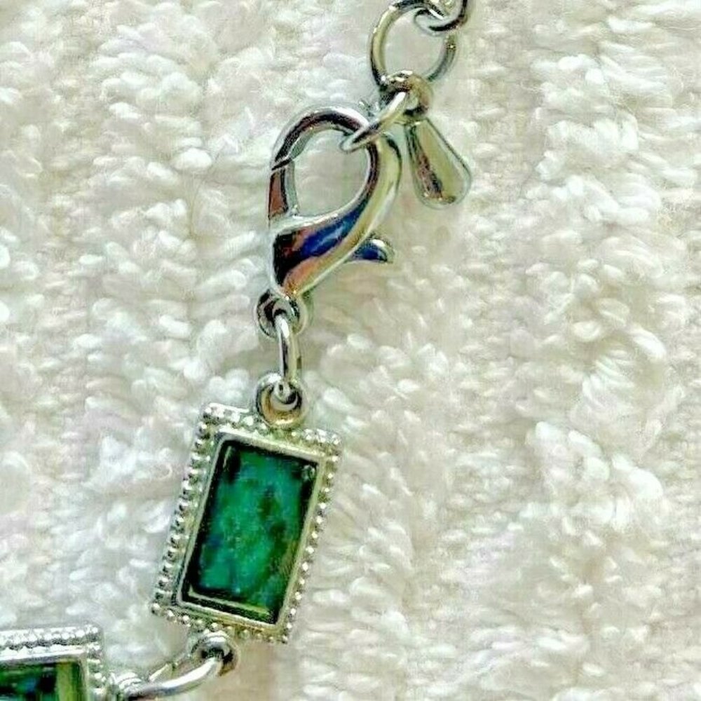 ABALONE PANEL SILVER TONE BRACELET 8.5" ADJUSTABLE RECTANGULAR SHAPED LINKS ~ D7 - Picture 3 of 3